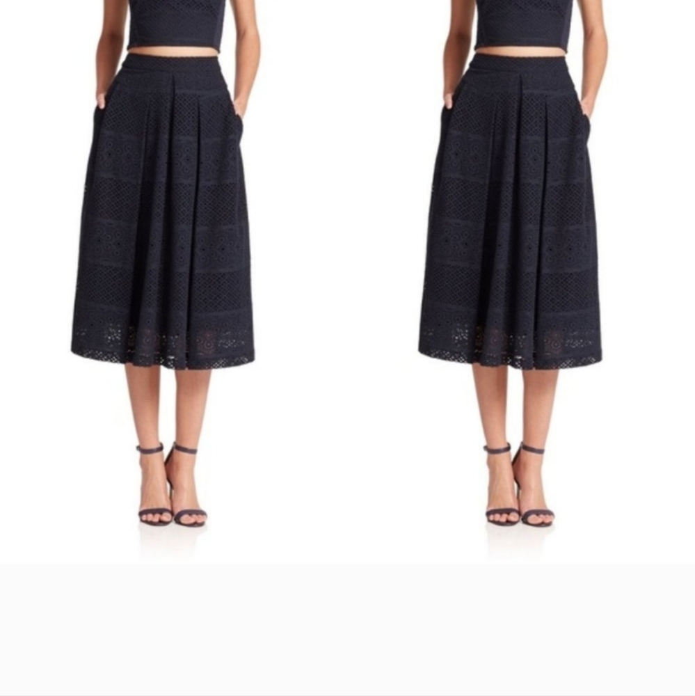Rebecca Taylor Masie Eyelet Navy Midi Skirt SZ 10